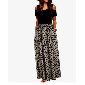 Styleword Cold Shoulder Leopard Print Skirt Round Neck Maxi Dress Size Large